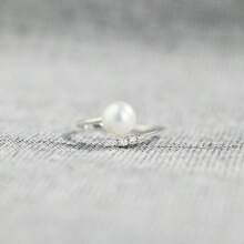 1入組S925純銀女戒，鑲有大珍珠和鑽石，開放式設計，風格簡約優雅，獨特的設計，適合戴在食指上，適合婚禮和日常穿著，是母親、最好的朋友、女友或生日禮物的完美禮物，婚禮首飾新娘飾品 - 銀色 - 查看 5