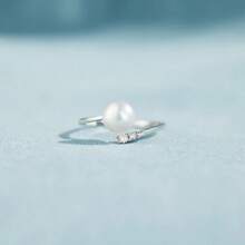 1入組S925純銀女戒，鑲有大珍珠和鑽石，開放式設計，風格簡約優雅，獨特的設計，適合戴在食指上，適合婚禮和日常穿著，是母親、最好的朋友、女友或生日禮物的完美禮物，婚禮首飾新娘飾品 - 銀色 - 查看 6