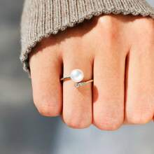 1入組S925純銀女戒，鑲有大珍珠和鑽石，開放式設計，風格簡約優雅，獨特的設計，適合戴在食指上，適合婚禮和日常穿著，是母親、最好的朋友、女友或生日禮物的完美禮物，婚禮首飾新娘飾品 - 銀色 - 查看 7