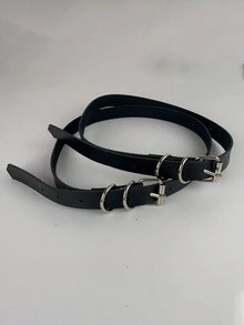 2pcs Women's Black Pu Leather Leg Garters With Buckle And Rivet Decor, Fashionable Punk Thigh Ring - Black - View 5