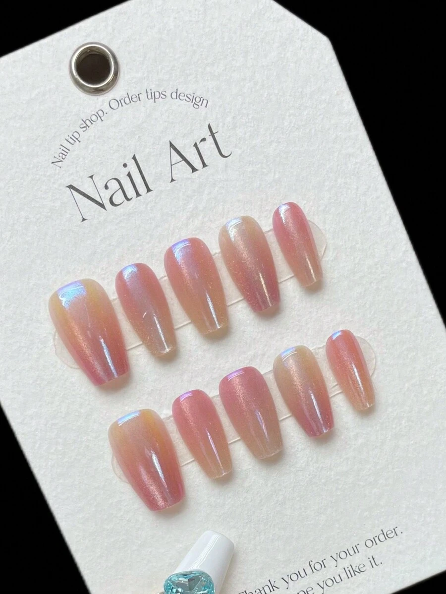 10pcs Uv Soak Off Magnetic Cat Eye Design Nail Tips Diy Full Cover False Nails Without Traces Press On Nails Nail Supplies