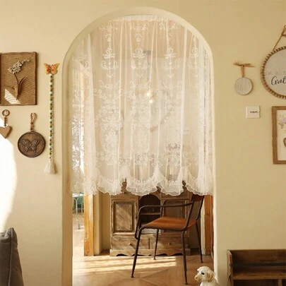 1pc European Style Lovely Luxurious Pearl Embroidered Door/Window Curtain With Decorative Rod For Hanging