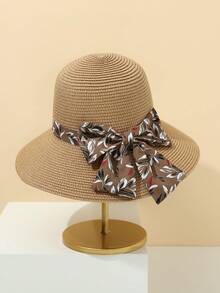 1頂女士花卉、蝴蝶結和草帽,時尚休閒,適用於日常穿著和海灘度假波西米亞風格 - 彩色 - 查看 2