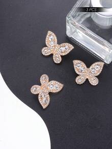 3 cái/gói Giường đôi Bướm pha lê Hình dạng Kim loại Nút Đối với áo , Áo len Mở , Áo len , Mũ , Bó hoa , Hộp Quà , DIY May vá - Vàng - Xem 4