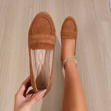 四季通用軟皮圓頭漆皮輕便萬用平底鞋 - 棕色 - 查看 1