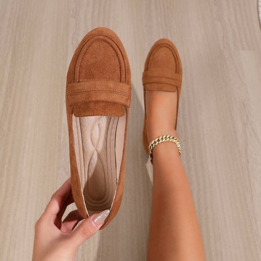 四季通用軟皮圓頭漆皮輕便萬用平底鞋 - 棕色 - 查看 1