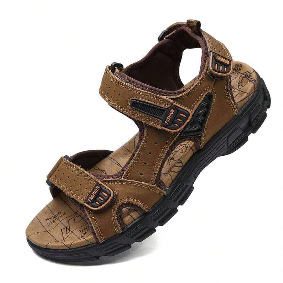 Beach Sandals, Large Size Cowhide Toe Cap, Casual And Outdoor Summer Shoes - Brown - View 1