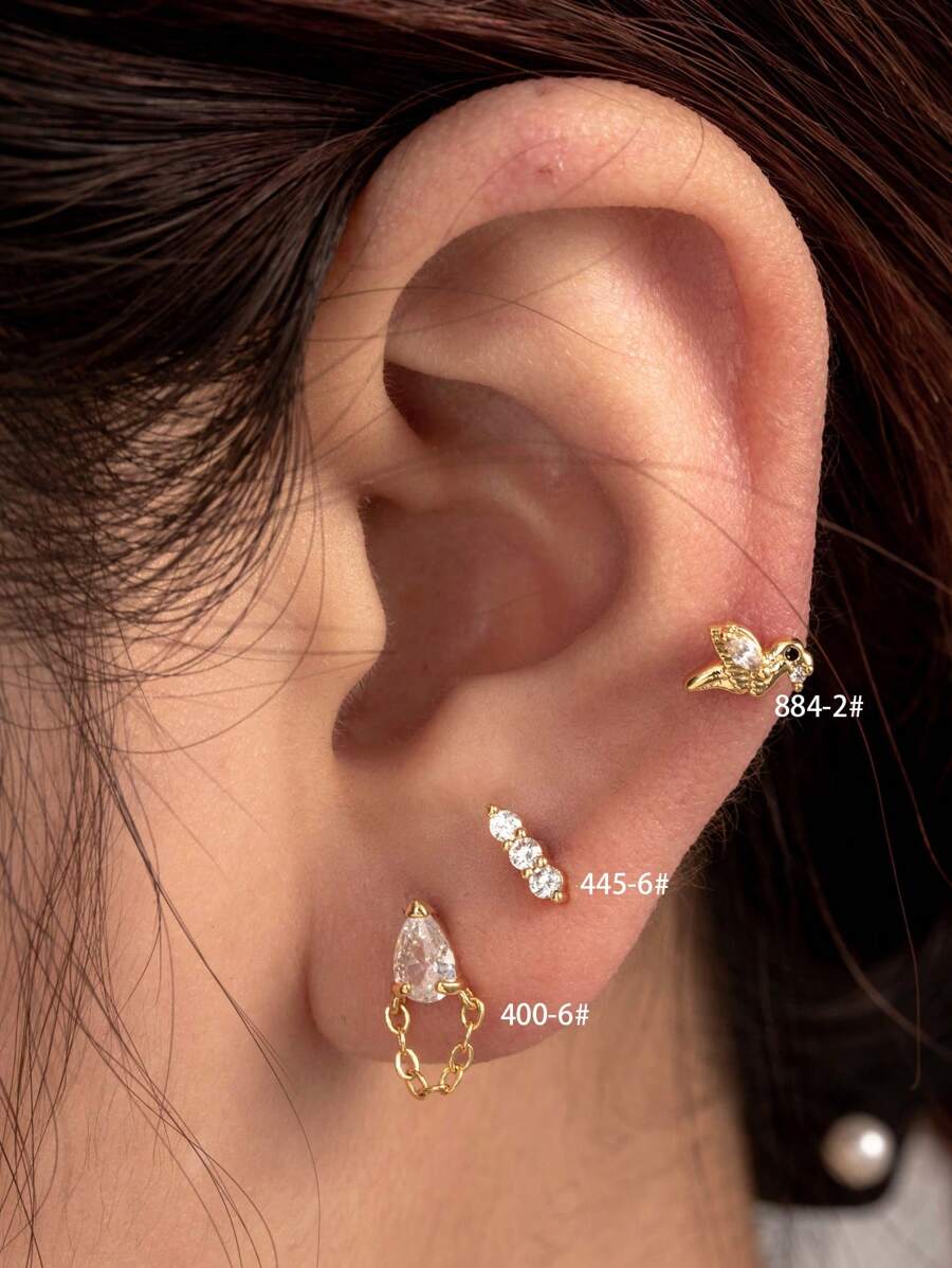Toppiercing 1 Miếng Đúng mốt Đồng Khối Zirconia  Giọt nước & Chim Hình dạng Xuyên Hoa tai Với Thép không gỉ Trục - Vàng - Xem 1