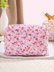 1Pc Octagonal Floral Makeup Bag, Large Capacity Square Portable Handheld Makeup Bag, Foldable Travel Cosmetic Bag, Popular Floral Makeup Bag, Cosmetic Tool Organizer Gift For Women & Girl Makeup Travel Toiletry Organizer Essentials Gifts Storage Zipper Accessories Nail