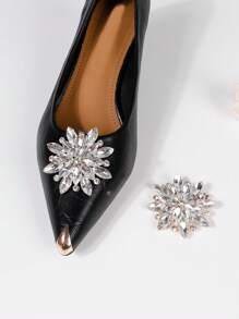 1对透明花形玻璃钻石合金鞋夹，适用于婚鞋、高跟鞋、平底鞋，可DIY拆卸鞋饰 - 無色 - 查看 1