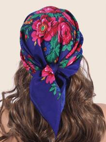 1pc Women's Fashionable Spring/Summer Printed Square Bandana With Plant & Floral Pattern, Suitable For Outdoor Windproof, Dustproof Decoration Boho Headband Soft Hijab Veiled Clothes - Multicolor - View 7