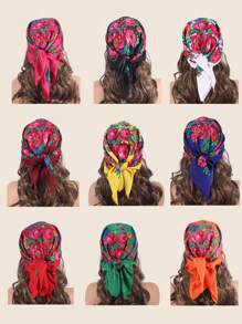 1pc Women's Fashionable Spring/Summer Printed Square Bandana With Plant & Floral Pattern, Suitable For Outdoor Windproof, Dustproof Decoration Boho Headband Soft Hijab Veiled Clothes - Multicolor - View 2