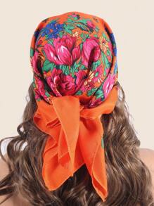 1pc Women's Fashionable Spring/Summer Printed Square Bandana With Plant & Floral Pattern, Suitable For Outdoor Windproof, Dustproof Decoration Boho Headband Soft Hijab Veiled Clothes - Multicolor - View 8