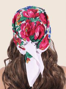 1pc Women's Fashionable Spring/Summer Printed Square Bandana With Plant & Floral Pattern, Suitable For Outdoor Windproof, Dustproof Decoration Boho Headband Soft Hijab Veiled Clothes - Multicolor - View 5