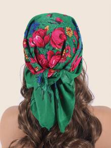 1pc Women's Fashionable Spring/Summer Printed Square Bandana With Plant & Floral Pattern, Suitable For Outdoor Windproof, Dustproof Decoration Boho Headband Soft Hijab Veiled Clothes - Multicolor - View 11