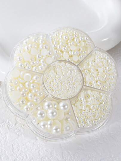 2000pcs/Box Pearl Nail Art Decoration Flower Shaped & Half Round Pearl Accessories For Nails DIY, Various Sizes Available Nail Charms Nail Gems Nail Supplies