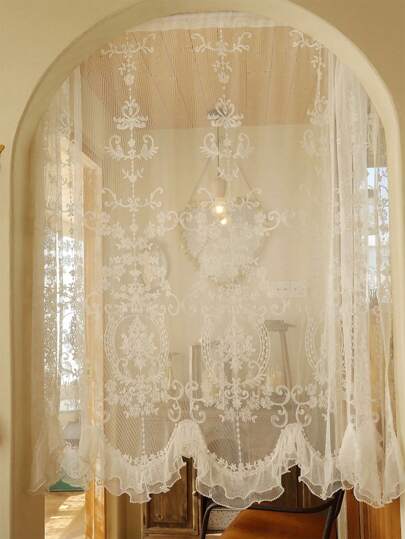 1入歐式可愛豪華珍珠刺繡門/窗帘,附裝飾掛桿