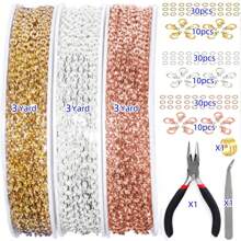 1-7 卷链套装，带 3 毫米开口环和 12 毫米龙虾扣，约 5m-35m 珠宝制作链（链条尺寸约 1.5-1.7 毫米宽 x 2 毫米长），1-7 种颜色约 1.5-1.7 毫米焊接镀铜铁链，用于珠宝制作的镀金/银项链链，金属链套件，带 30-210 个跳环和 10-70 个龙虾扣，珠宝钳，开口跳环和镊子，用于 DIY 珠宝项链手链脚链制作（选择相应的照片），存在色差 - 彩色 - 查看 13