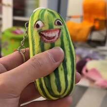 1pc Creative Human Face Shaped Keychain Accessory With Watermelon Strip Plush Pendant, Interesting Gift, Weird Thing, Party Birthday Gift, Bag Charm Cute - Multicolor - View 7