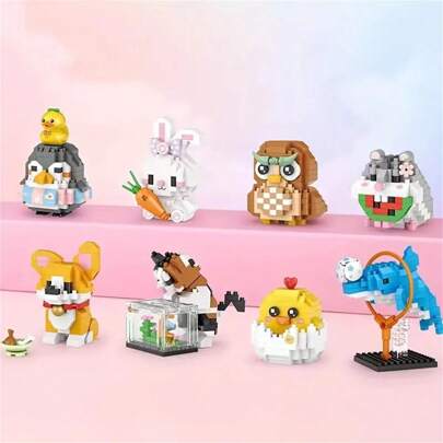 2000 peças + Nova série de brinquedos de blocos de construção com tema de animais fofos, com filhotes de corgi fofos, corujas, golfinhos, coelhos, gatos e outros animais, montados de forma criativa, adequados para decoração de janelas, decoração de sala de estar, Ação de Graças/Aniversário, presentes de feriado. Brinquedo de descompressão