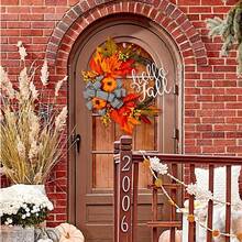 1入14英寸人造南瓜秋葉莓子半圈花環,農舍風格花環,適用於秋季和感恩節的裝飾 - 橘色 - 查看 5