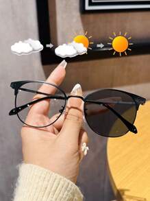 1pc Stainless Steel Photochromic Round Fashion Glasses - Changes Color Under Appropriate Light Wavelength, Resumes Original Color When Light Source Removed, Fashionable And Unisex For Summer Beach Vacation,Outdoor,Travel