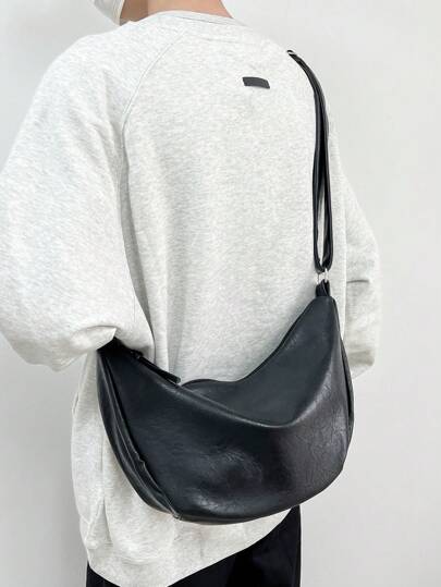 新品 简约时尚现代饺子设计大容量纯色单肩包/挎包采用高端 PU 材质，防水，非常适合日常、旅行或通勤 大学包 感恩节礼物 手提包 男士包 旅行必需品 复古包 复古情人节黑色包 露营斜挎包 贴纸 冬季返校