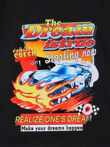 2件套男婴休闲时尚汽车印花上衣+假抽绳短裤 - 黑色 - 查看 3