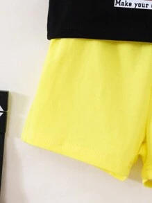 2件套男婴休闲时尚汽车印花上衣+假抽绳短裤 - 黑色 - 查看 6