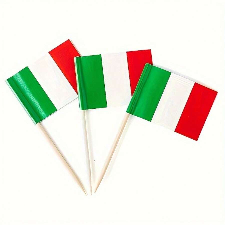 24pcs Italian Flag Toothpick Cake Decoration, Mini Cake Topper, Double-Sided Printed National Flag Cake Picks For Birthday Party - Italian Flag - View 1