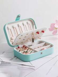 1pc Portable Double-Layer Pu Leather Jewelry Storage Box With Mini Travel Case For Women/Girls, Suitable For Earring/Ring/Necklace/Bracelet Display & Organizing Valentine Day Back To School