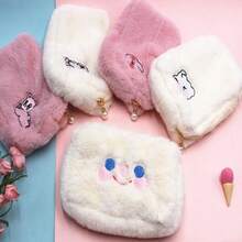 1個手工簡約可愛INS風格毛絨化妝包（雲朵、笑臉、熊形），拉鍊化妝包收納化妝品，妝容整理器 - 彩色 - 查看 2