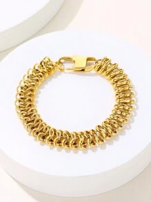 ZG YING ZHOU ZGYZ 1pc Fashionable Unisex Stainless Steel Centipede Chain 18K Gold Color Bracelet, Versatile For Couples, Wedding, Party Gift, Simple Middle Eastern Handmade Chain Bracelet