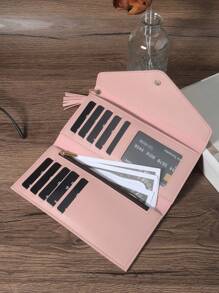 折叠式女士时尚现代商务超薄便携多功能大容量信用卡拉链身份证现金存储商务休闲完美学校大学工作商务通勤教师节返校假期办公室生日情人节礼物女士女性白领大学生包学校用品宿舍和返校女士钱包钱包长钱包 - 粉色 - 查看 5