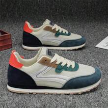 (Petit Modèle) Baskets de sport casual pour hommes, chaussures de skate pour étudiants, chaussures Gump à lacets bicolores, rouge de Noël, idéales pour assortir avec des jeans et des sports - Beige - Voir 3