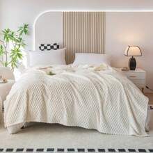 1pc White Plaid Pattern Throw Blanket, Modern Minimalist Style Polyester Soft Rectangular Blanket Suitable For Bedroom, Living Room, Sofa, Home Use, 70*100cm (Small Size), Pet Blanket For Dogs And Cats