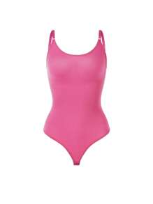 1 件女式紧身衣性感罗纹无袖方领无袖内衣，Indise 连衣裙，女士塑身衣。收紧腰部和腹部，胸罩，塑身，四季搭配 - 粉色 - 查看 3