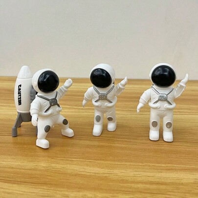 3 Astronauts + 1 Rocket Spaceship Toy Collectible Model Home Decoration Gift Indoor Ornament (Random Pose),Back To School