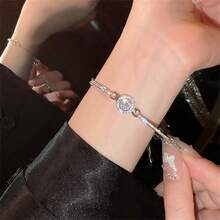 1 Miếng Tuyệt đẹp Và Thanh lịch Khối Zirconia  Đầy đủ Vòng tay Thích hợp Đối với phụ nữ - Bạc - Xem 2