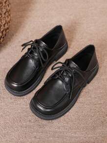 Zapatos pequeños y casuales para mujer, con superficie antideslizante, suela gruesa, correa para trabajo y baile, creepers versátiles y vintage con cordones, para oficina y exterior, primavera/otoño, estilo estudiantil/lolita, tacón grueso estilo británico