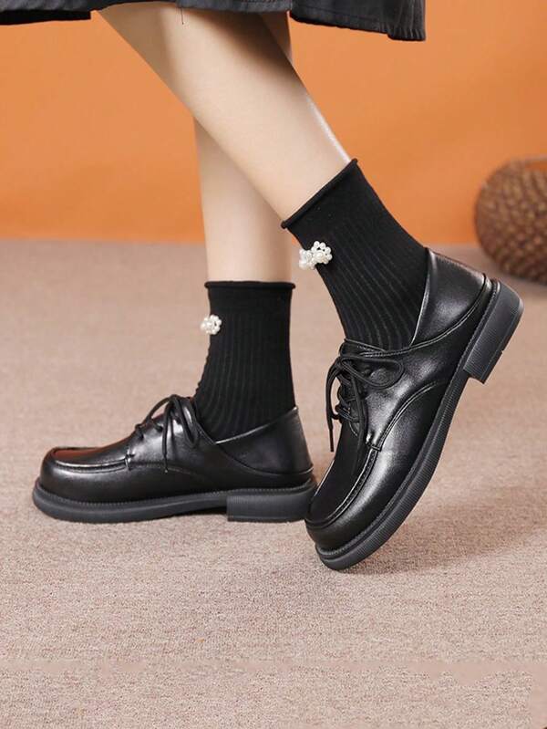 Zapatos pequeños y casuales para mujer, con superficie antideslizante, suela gruesa, correa para trabajo y baile, creepers versátiles y vintage con cordones, para oficina y exterior, primavera/otoño, estilo estudiantil/lolita, tacón grueso estilo británico