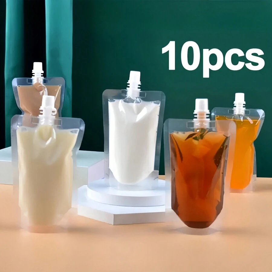 10个一次性塑料果汁袋便携奶茶包装袋冷热饮袋液体喷雾袋透明吸水袋液体收纳袋户外野餐露营旅行饮品店促销