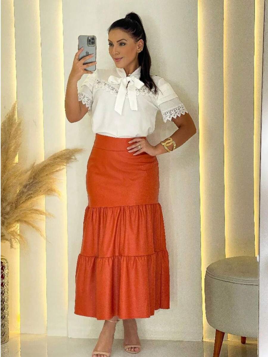 Women Skirts - Màu Hồng  San hô - Xem 1