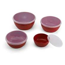 4pcs/Set 4-In-1 Plastic Fresh-Keeping Bowl With Lid, 4pcs/Set Plastic Salad Bowl Set, Kitchen Plastic Fruit&Vegetable Fresh-Keeping Container, Outdoor Portable Lunch Box, Hamburgers/Sweets/Food Storage Box - Red - View 4