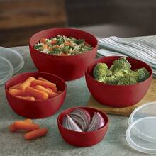 4pcs/Set 4-In-1 Plastic Fresh-Keeping Bowl With Lid, 4pcs/Set Plastic Salad Bowl Set, Kitchen Plastic Fruit&Vegetable Fresh-Keeping Container, Outdoor Portable Lunch Box, Hamburgers/Sweets/Food Storage Box - Red - View 1