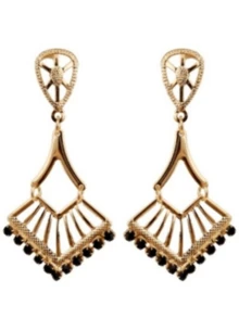 Brinco Geométrico com Strass Preto Folheado Ouro  18k Antialérgico
