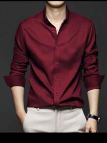 Men Shirts - 酒紅色 - 查看 2