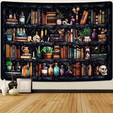 1pc Bookshelf Tapestry Magical Book Tapestryes Goth Skull Tapestry Vintage Botanical Tapestry Black Cat Wall Tapestry Hanging For Bedroom Home Decor, Flag For Room, Room Decor, Tapestry, Wall Decor, Wall Art ,Room Stuffs, Flags For Room, Tapestri