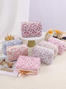 1Pc Octagonal Floral Makeup Bag, Large Capacity Square Portable Handheld Makeup Bag, Foldable Travel Cosmetic Bag, Popular Floral Makeup Bag, Cosmetic Tool Organizer Gift For Women & Girl Makeup Travel Toiletry Organizer Essentials Gifts Storage Zipper Accessories Nail