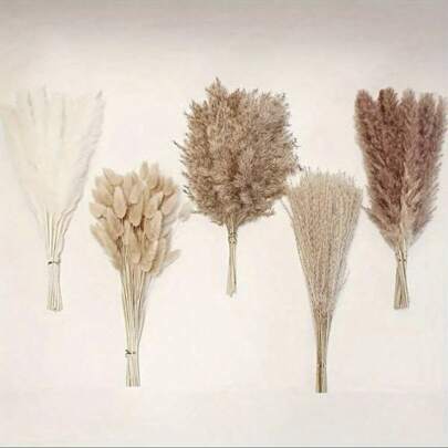 Paquete de valor de 110 piezas Hierba de Pampas y flores secas de cola de conejo con decoración de estilo bohemio, decoración de pared de baño de flores artificiales, Día de San Valentín, regalo, decoración de otoño, otoño, plantas falsas